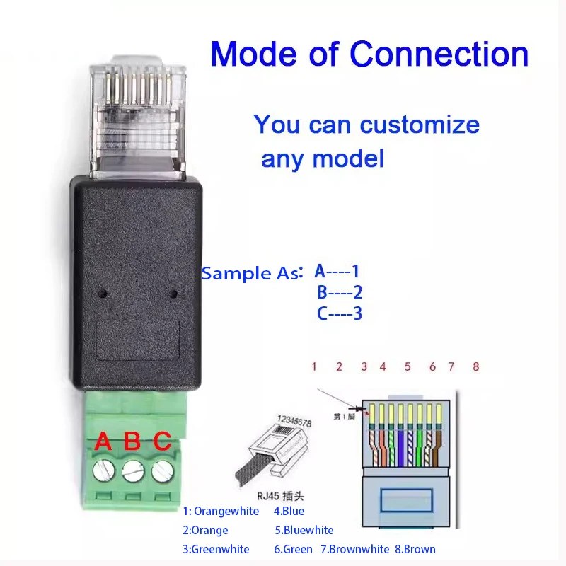 Terminal RJ45 do RS485 8 p8c zielony terminal prosty RJ45 do 3PIN złącze wtyczka konwersji DIY