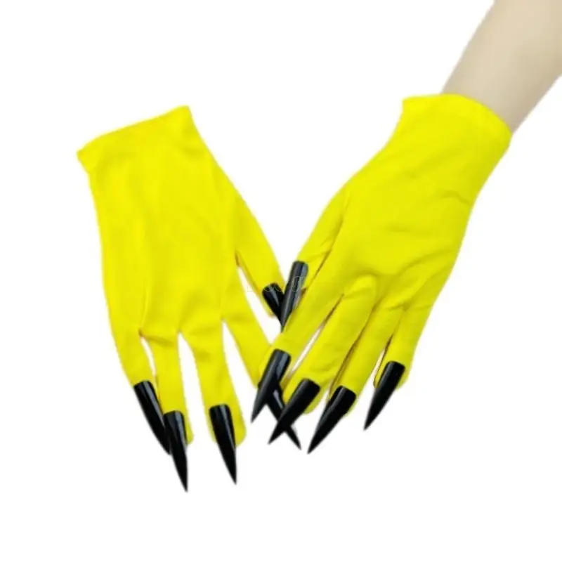 31BF Halloween Theme Long Nails Gloves for Cosplay Enthusiasts Breathable Short Hand Gloves for Various Festival Occasion