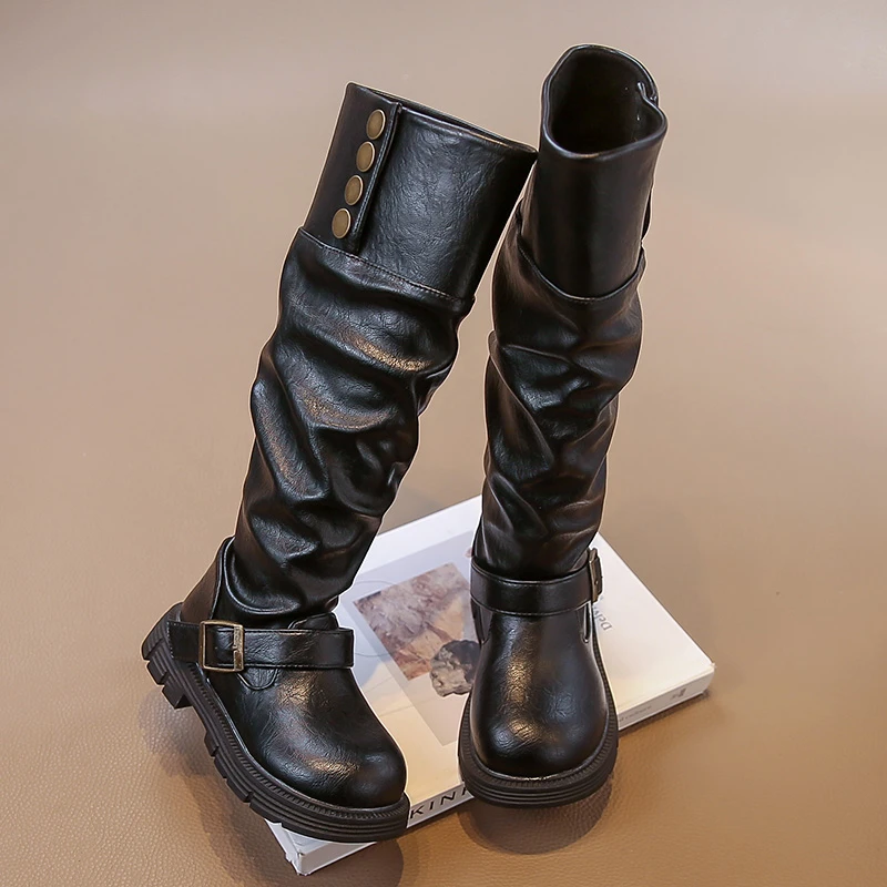 Mädchen Winter Mode Bankett Warme/Weiche Dicken sohlen Abend Lange Kniehohe Stiefel Baby Einzel/Samt Schnalle retro Reitstiefel – Detail 6