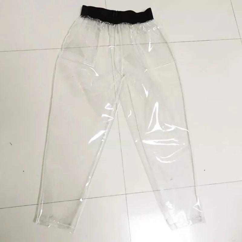 

PVC Transparent High Waisted Nine Point Haren Pants Elastic Waisted Loose Plastic TPU Carrot Trousers Fashion Waterproof