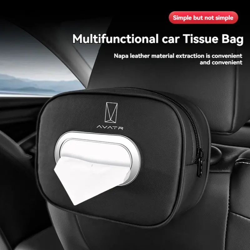 Leather Tissue Box Car Center Console Armrest Napkin Box Sun Visor Backseat Tissue Box with Fix Strap For Changan Avatr Car