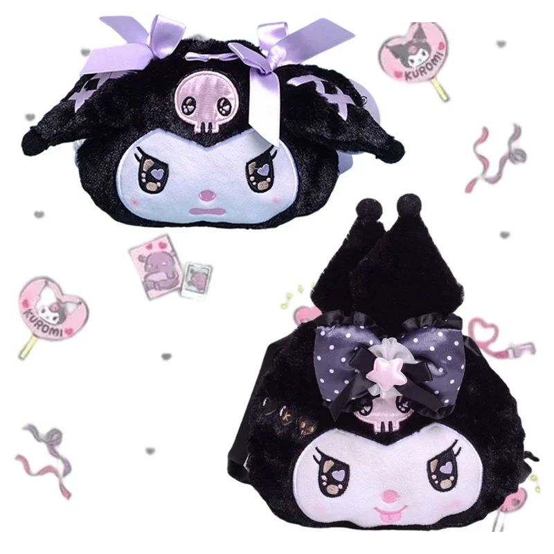 Animal Kawaii Bow Headband Kuromi Cartoon Animals Plush Drawstring Bag Cute Plushie Soft Wallet Storage Bag Girl Cosmetic Bag