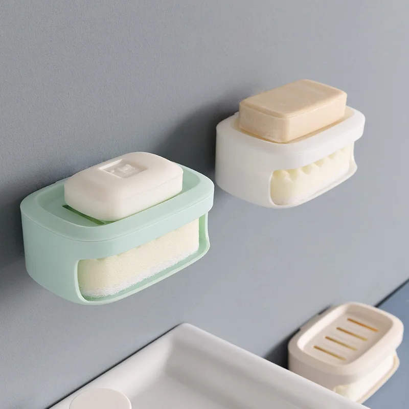 

Wall-Mounted Sponge Soap Box, Punch-Free, Thickened Drain, Bathroom Soap Storage Rack