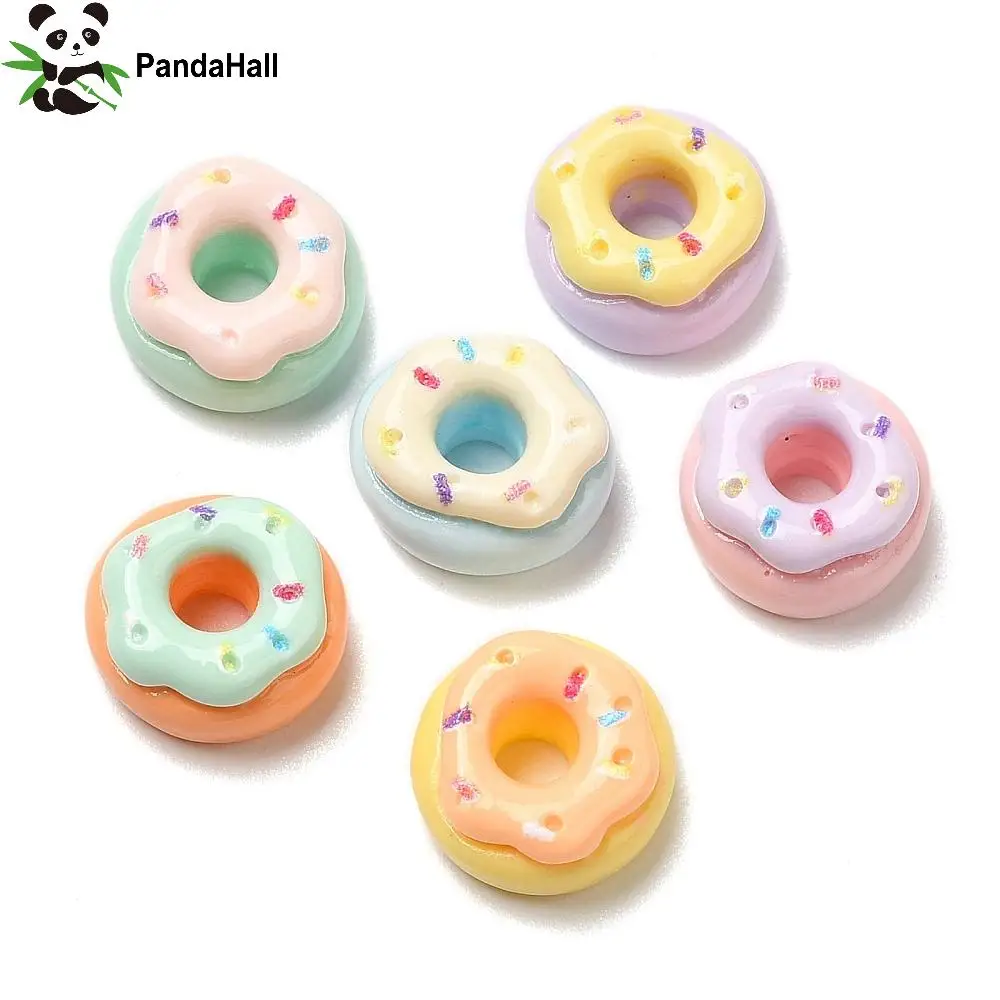 PandaHall 200 Stück Gemischte Farben Donut-Imitat-Perlen aus Opakem Harz, Flache Dessert-Perlen ohne Loch für DIY-Bastelarbeiten – Detail 1