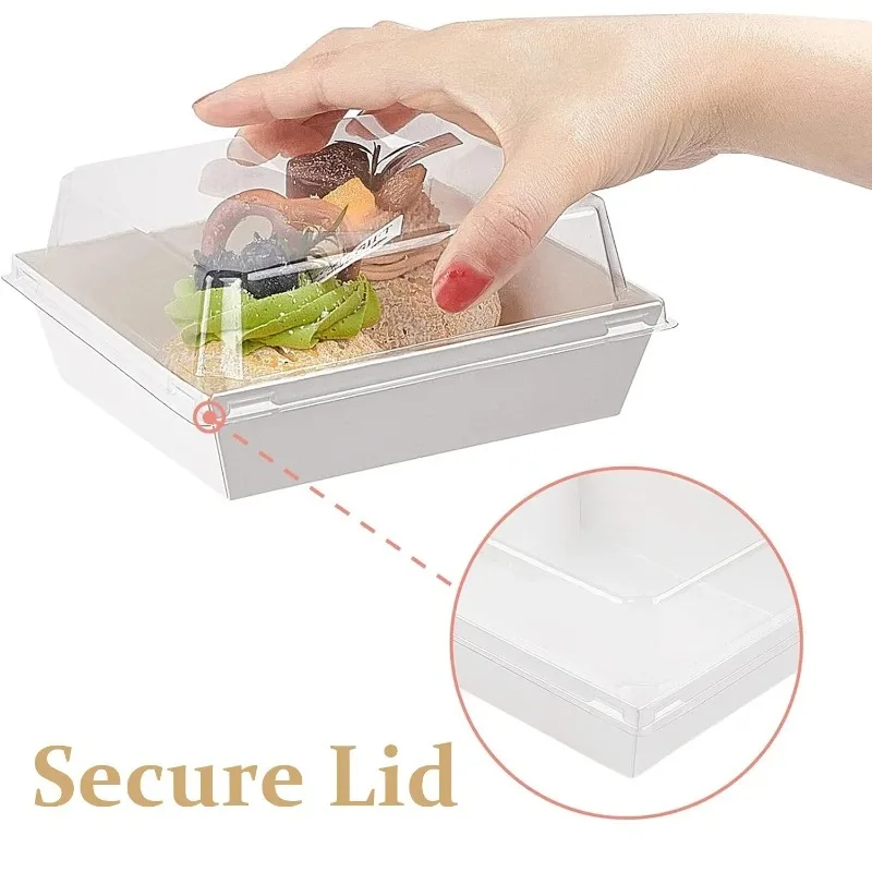 50Pcs Sandwich Box with Transparent Lid Square White/Pink Bread Box Cookie Box Swiss Roll Packaging Box Birthday Party Supplies