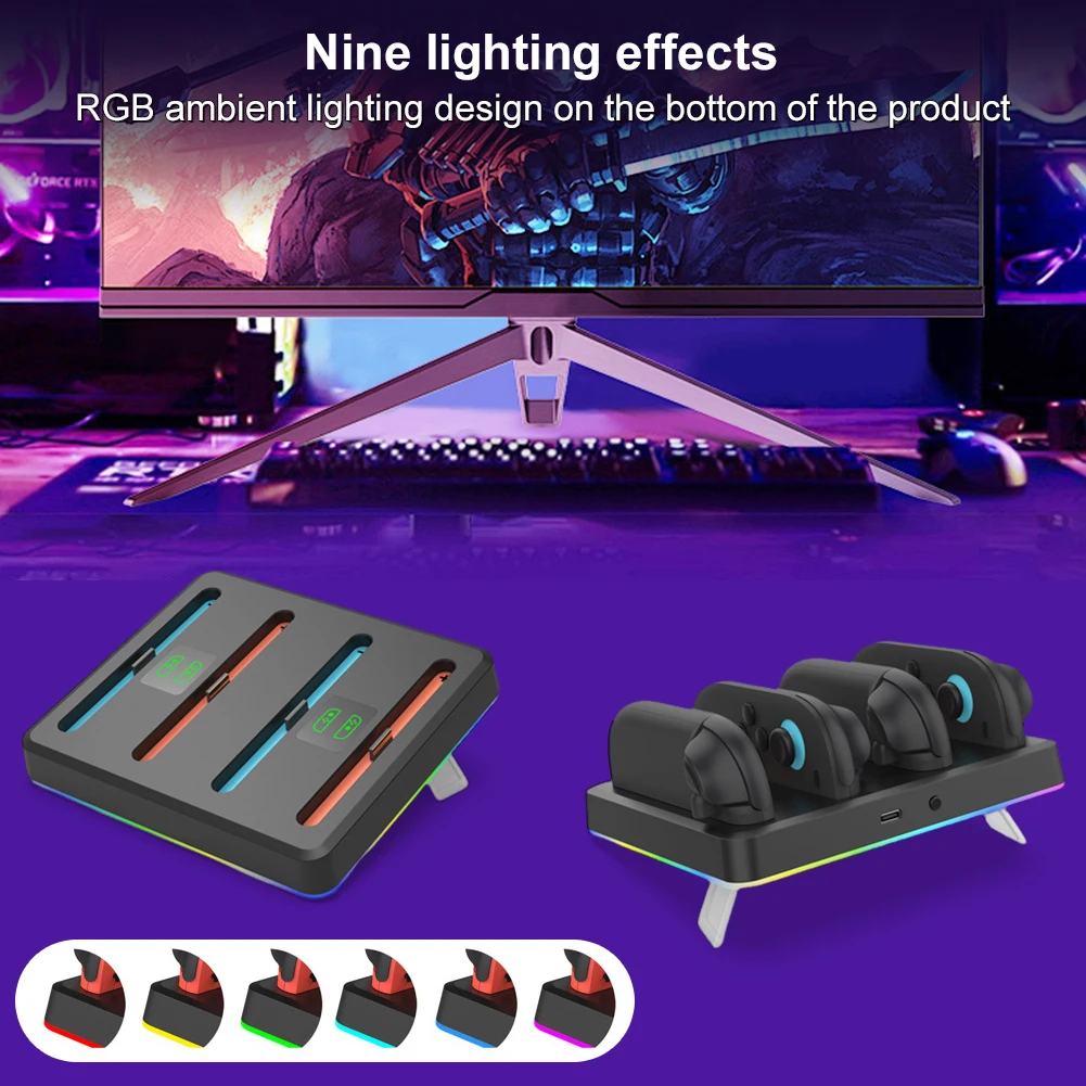 

Controller Charger 4 in 1 Magnetic Controller Charger Stand Station with RGB Lights Magnetic Charger Station for Switch2