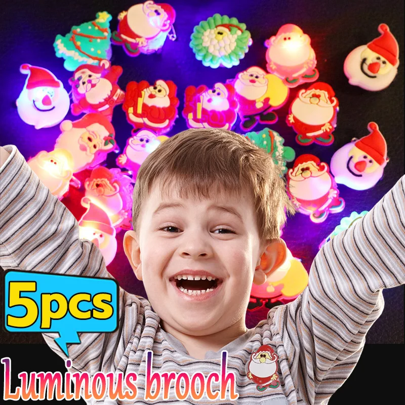 5pcs/lot LED Flashing Light Up Glowing Brooch Electronic Christmas Baby Fun Toys Gifts for Children Christmas Party Accessories