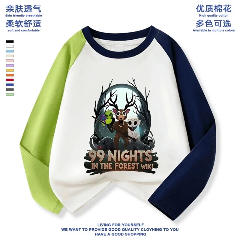 

Kids Long Sleeve Tee Nights In The Forest Deer Owl Print Base Layer Top For Boys Girls School Play Halloween Autumn Cozy Gift