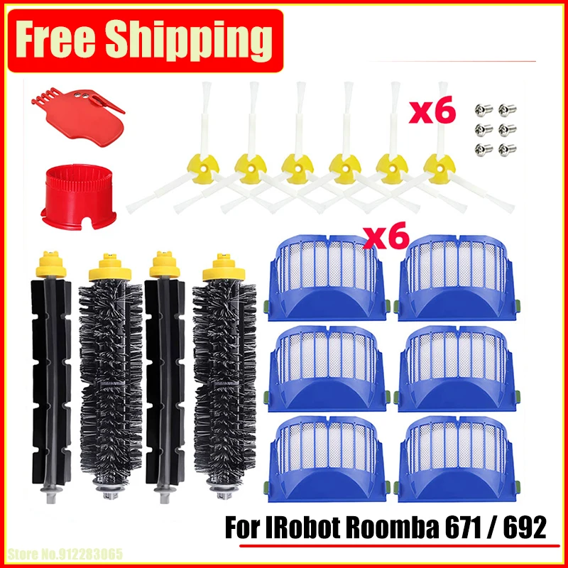 Peças de reposição para IRobot Roomba 671, 692, Acessórios Robot Aspirador, Rolo Principal, Escova Lateral, Kits de Filtro Hepa