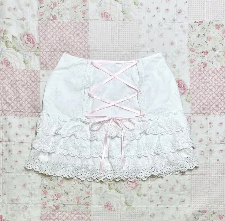

Skirts Y2k Summer Women Clothing Kawaii Sweet Girl Mini Skirt Harajuku High Waist Bandage Punk Sexy Korea Short Skirt Lace Emo