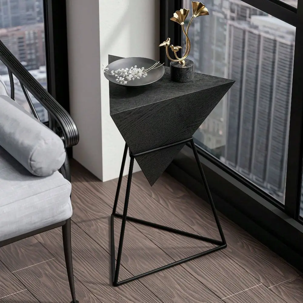 

Современный геометрический приставной столик COZAYH с деревянной столешницей и металлическим основанием, уникальный приставной столик-пирамида, подставка для растений для офиса, гостиной