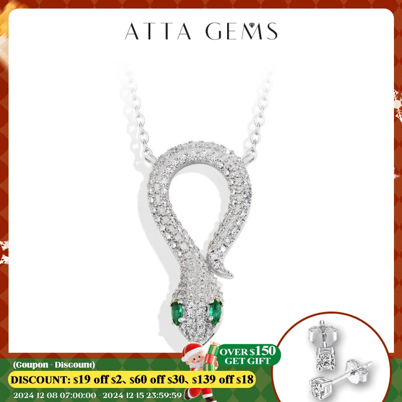 ATTAGEMS 2024 New Moissanite Necklace for Women Original Snake Pendant S925 Sterling Silver Wedding Party Jewelry Gift With Luck