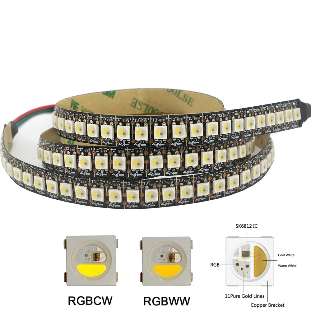 

Светодиодная лента SK6812 RGBW в 1, индивидуальная Адресуемая программируемая пиксельсветильник световая лента цвета мечты 2812, 5 В, 5050, 4, 0,5 м, 1 м, 144 светодиодов/м