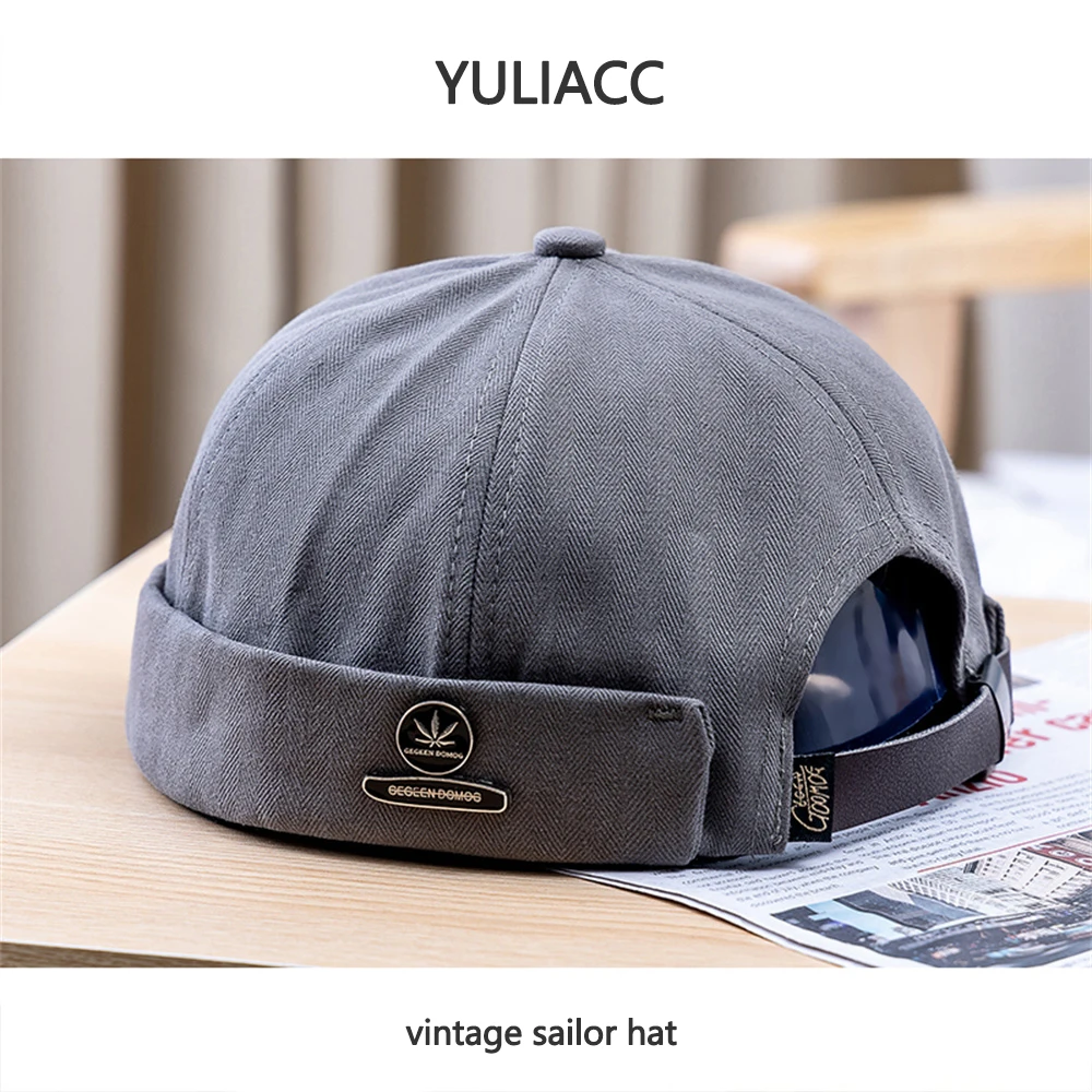 Fashion Men Docker Cap Skullcap Retro Sailor Cap Dome Melon Beanie Hats Men Women Hip Hop Brimless Hat Skullcap Bonnet Dad Caps