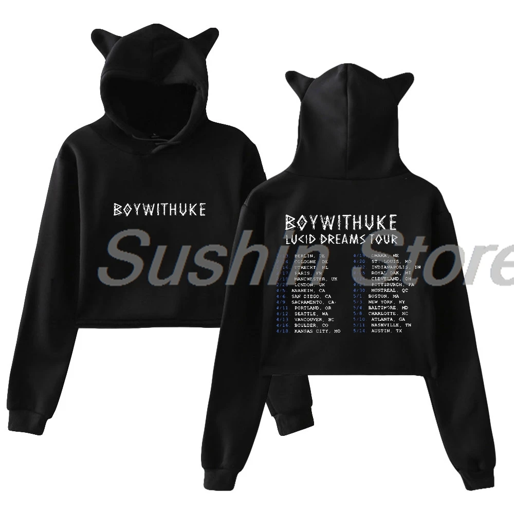 

Boywithuke Lucid Dreams Tour Pullover 2024 Female Cat Ears Hoodie Long Sleeve Streetwear Crop Top Women's Clothes