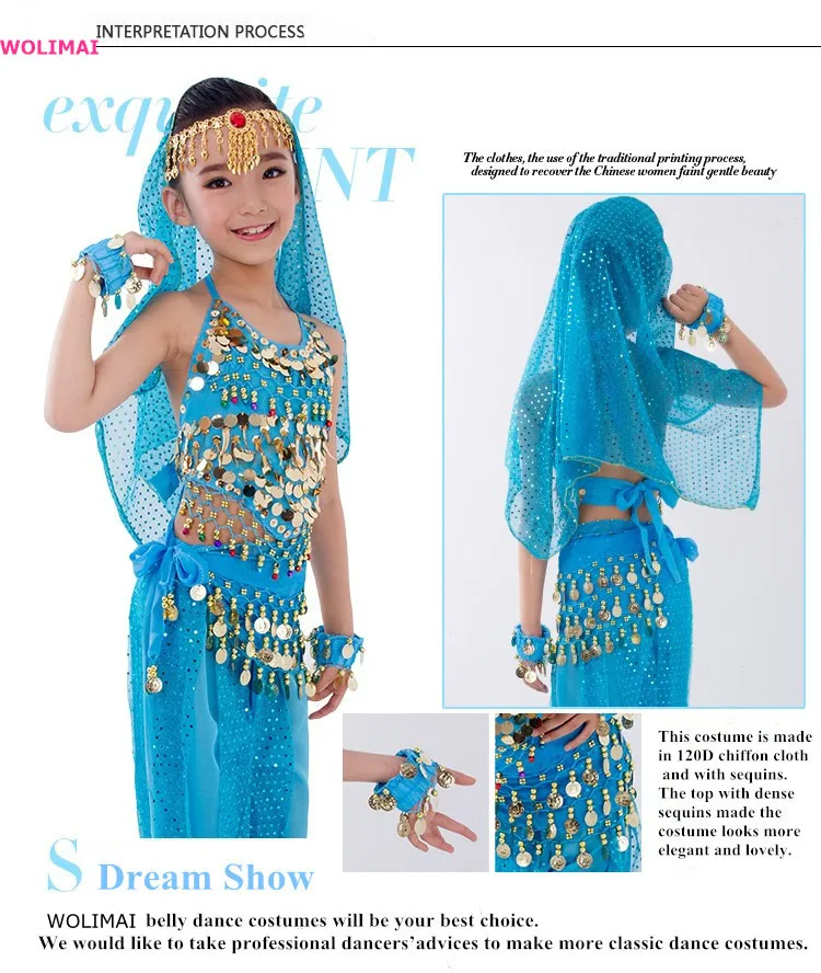 Kinder Bauchtanz Kostüme Set Orientalischer Tanz Mädchen Bauchtanz Indien Bauchtanz Kleidung Bauchtanz Kind Kinder Indisch 6 Farben – Detail 27