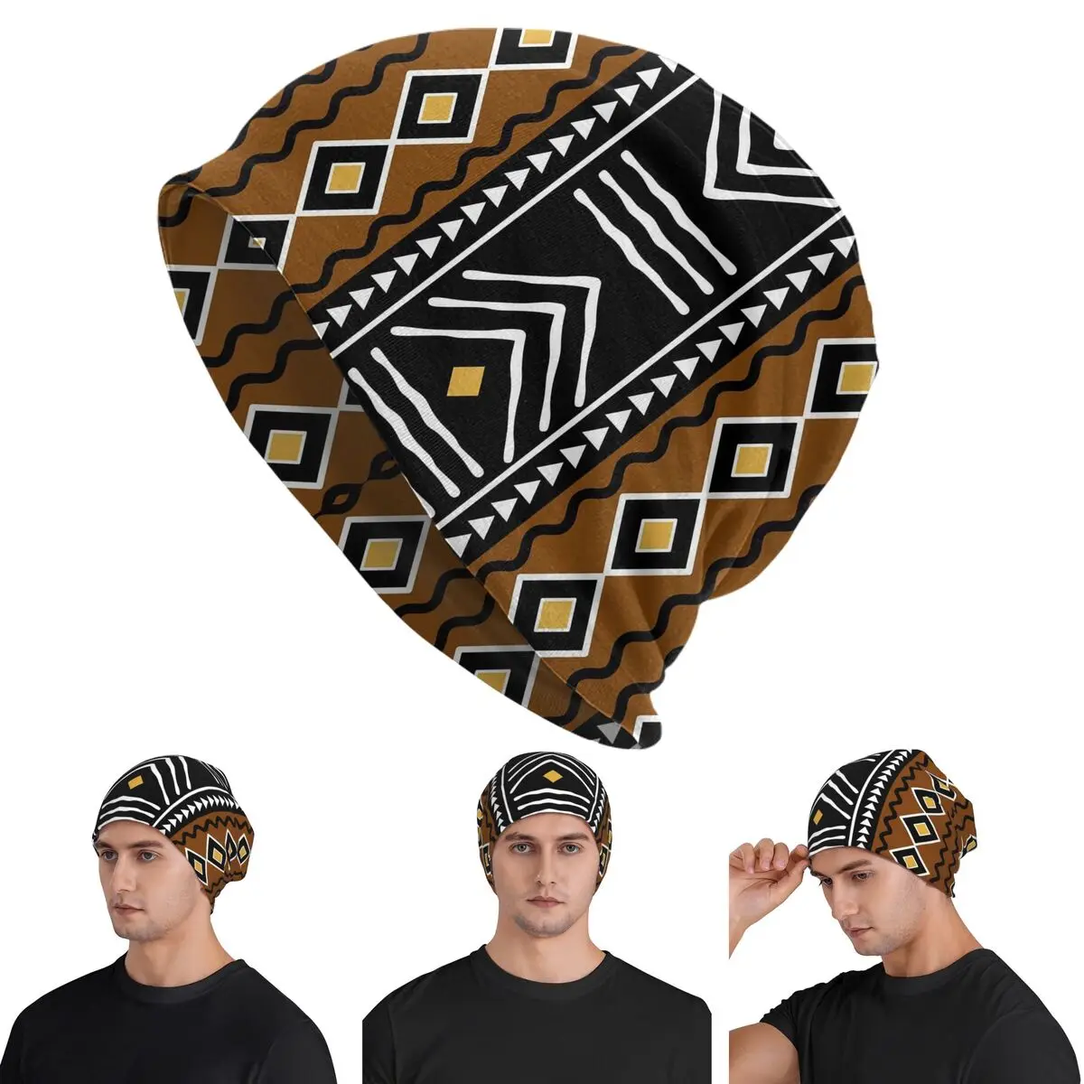 African Bogolan Design Graphic Art Unisex Adult Beanies Caps Knitted Bonnet Hat Warm Hip Hop Autumn Winter Outdoor Skullies Hats