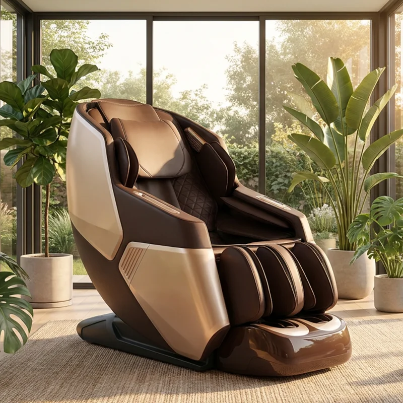 Zero Gravity Smart Massage Chair Body Airbag Wrap Musical Function Modern Ergonomic Home Furniture Featuring Premium Leather