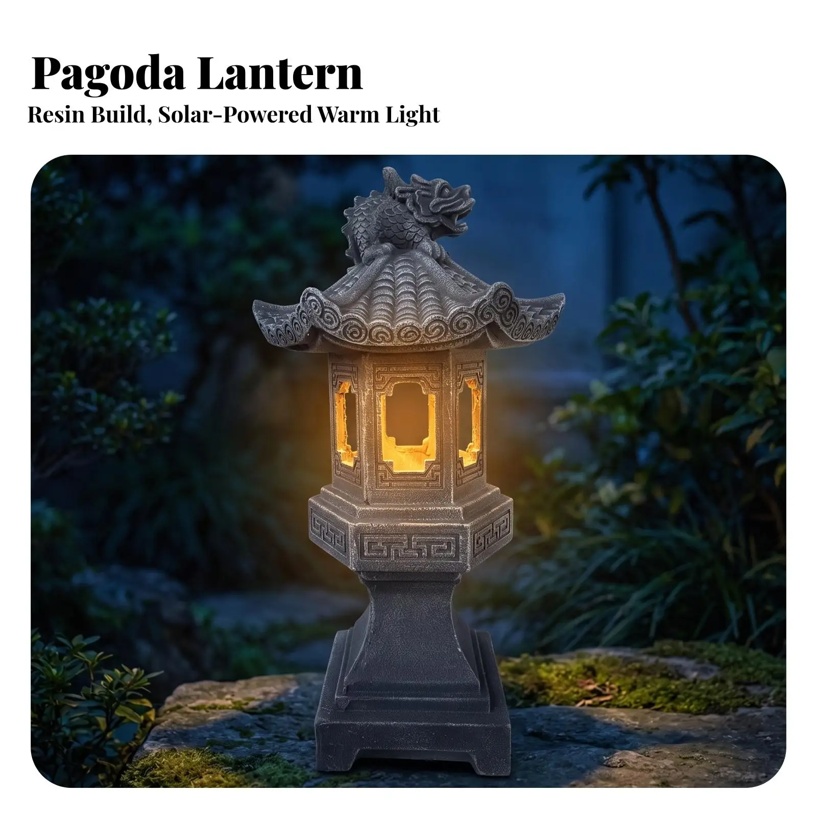Traditional Japanese Stone Lantern Pagoda Garden Decor Synthetic Resin Waterproof Asian Style Lantern with Dragon Roof for