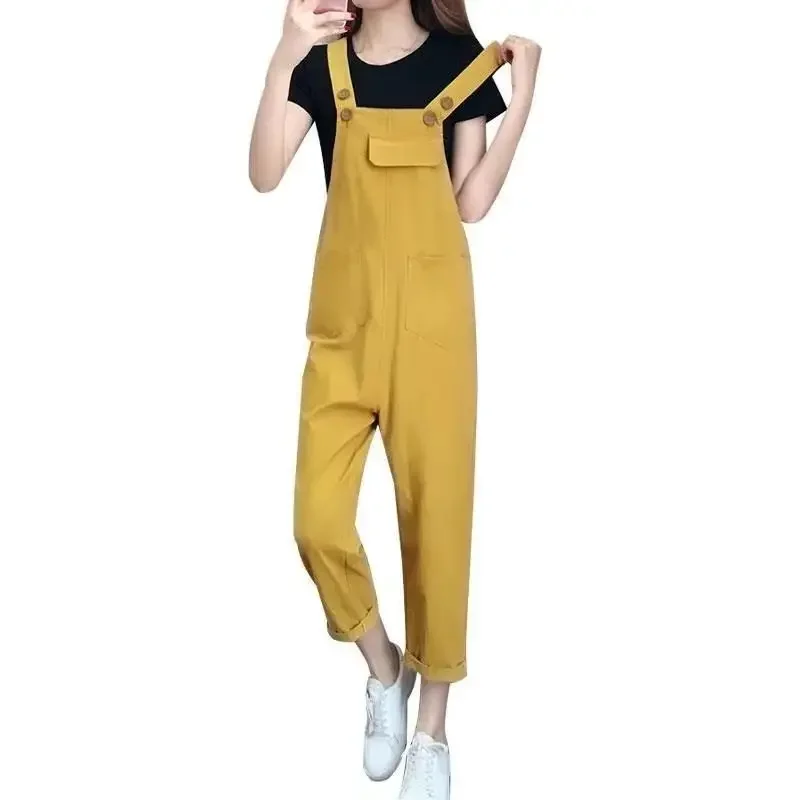 

Women's Fashion Overalls Suit Summer New Korean Casual Plus Size Crop Tops 9-point Suspenders 2 Two Piece Sets Womens Outifits