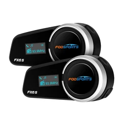 2 Stuks Fodsports Fx 6S Motorfiets Intercom Bluetooth Helm Headset Moto Interphone,6 Rijders, Fm Radio, Oled Scherm