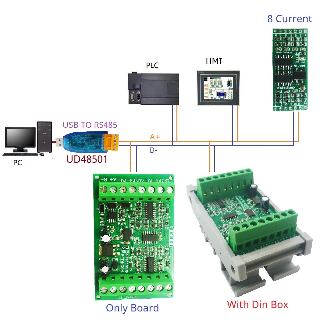 4-Channel PT100 PT1000 RTD Temperature Data Acquisition Module RS485 Modbus RTU ADC Industrial IO Sensor Collector -40 to 50C