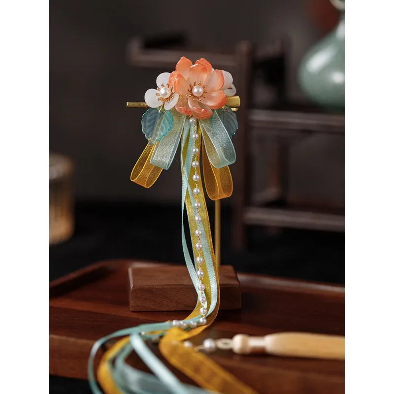 Ethereal Long Ribbon Streamer Hair Clips for Girls Ancient Chinese Style Hanfu Accessories Princess Festival Traditional Gift