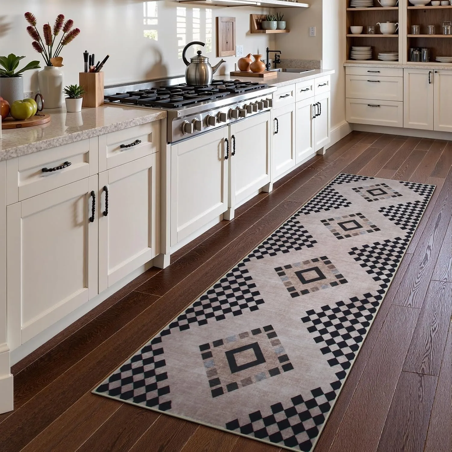 

Kitchen Floor Mat Runner Rug Hallway Non-slip Long Carpet Home Decoration Grid Washable Bohemian Carpets Laundry Room Foot Mats