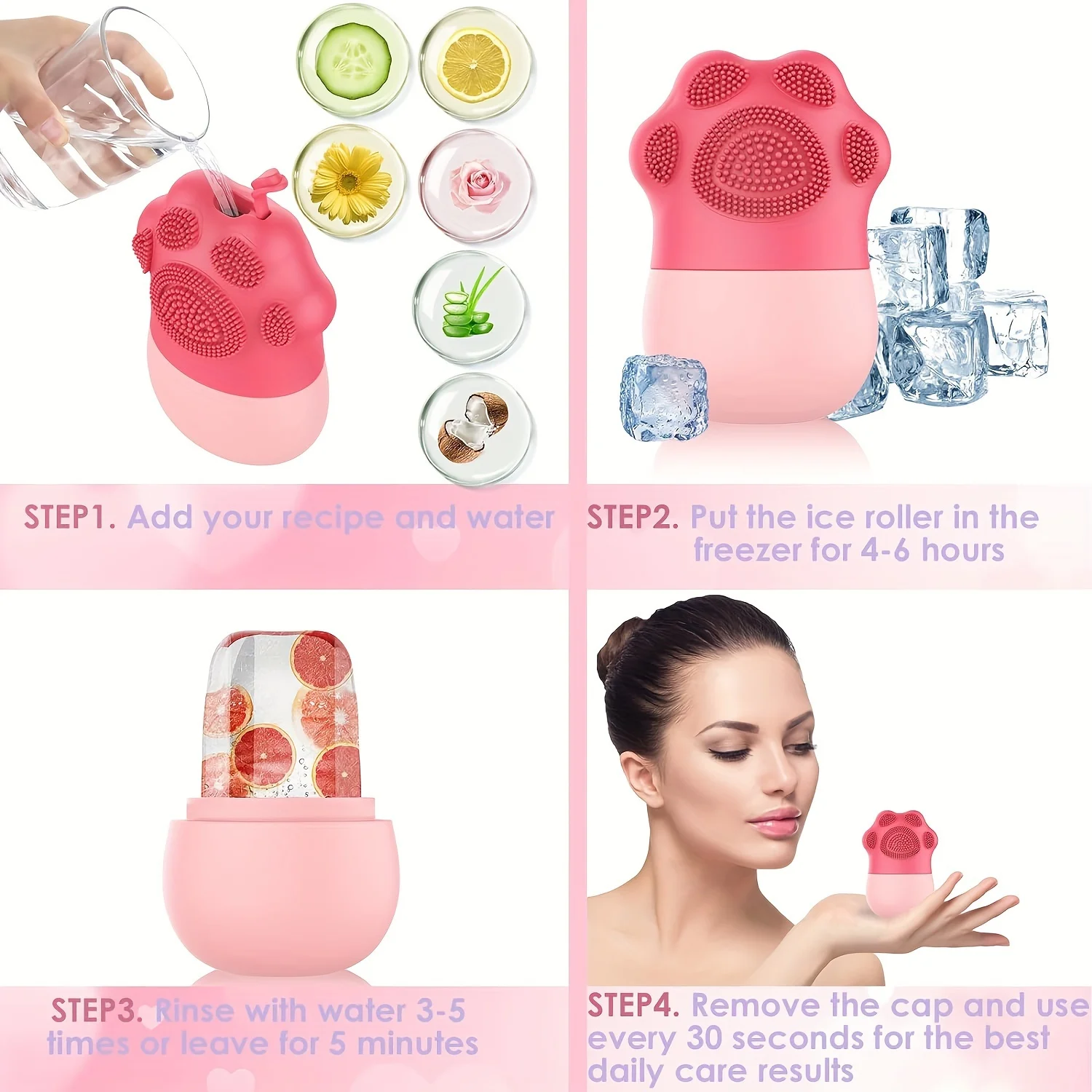 Rouleau de glace pour le visage pour les soins de la peau - Réduire les poches oculaires et massage du visage - Outil de beauté en silicone pour femme