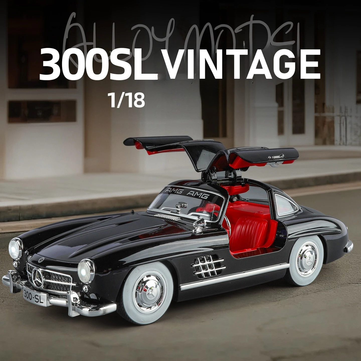 

1:18 300SL классический винтажный автомобиль из сплава, литая под давлением модель автомобиля, звуковой свет, детские игрушки, коллекционные предметы, хобби, подарки на день рождения