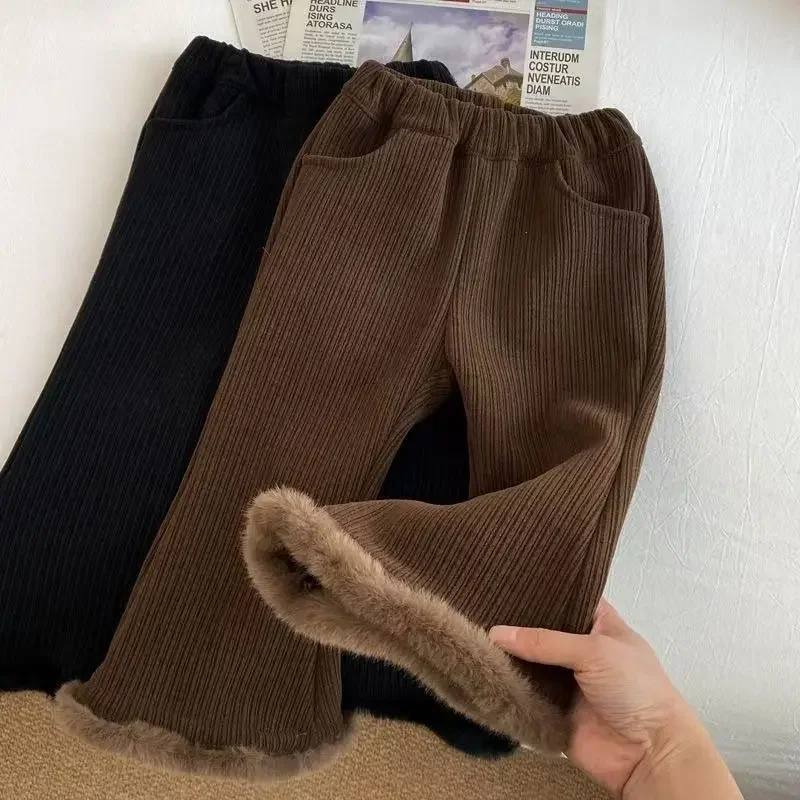2026 New Autumn Winter Toddler Girls Casual Flare Pants Children Kids Warm Trousers Loose Pants Outside Versatile