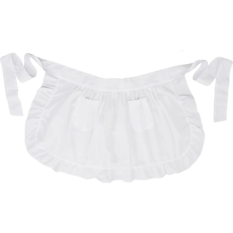 

Womens Waist Apron with Pockets Retro Kitchen Cleaning Ruffles Half Apron White