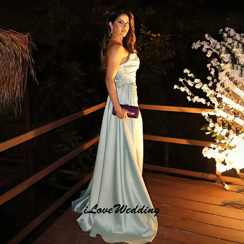 Robe de soirée longue en Satin vert, sans bretelles, élégante, style sirène, plissée, robe de bal pour femmes, personnalisée
