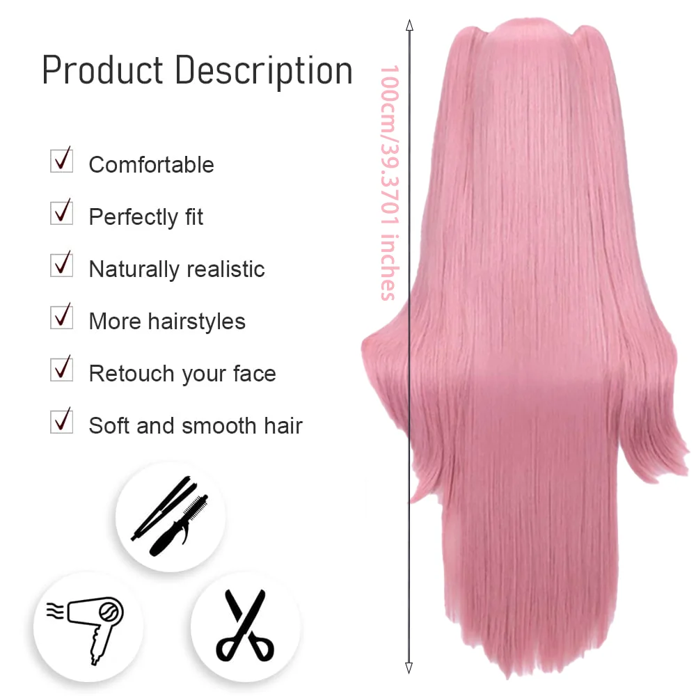 De Ending Seraphim Krulu Cosplay Synthetisch Haar 38-Inch Vampier Heks Anime Thema Party Roze Pruik Hoge Temperatuur Vezel