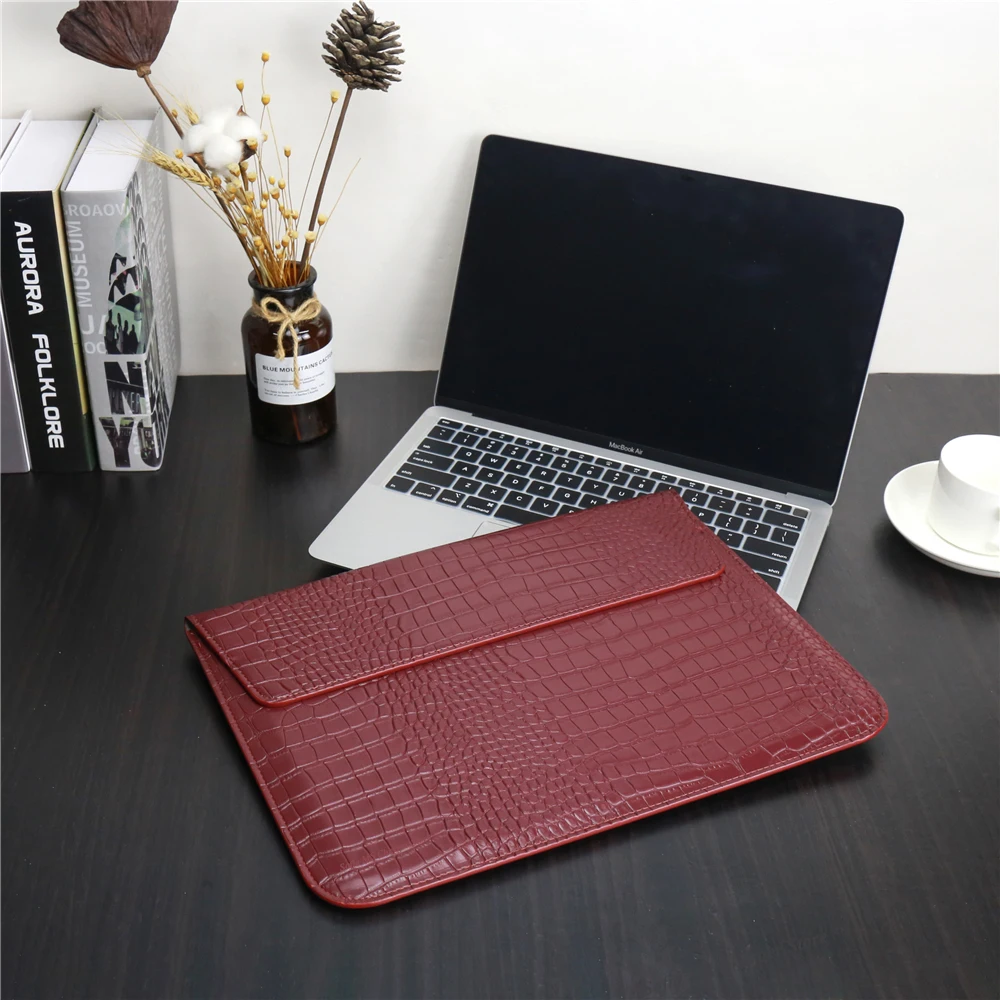 Laptop Bag for MacBook Pro 13 M1 PU Cover For Pro 14 2026 Case Crocodile Pattern Leather For MacBook Air 15 A3240 A3114 A2941