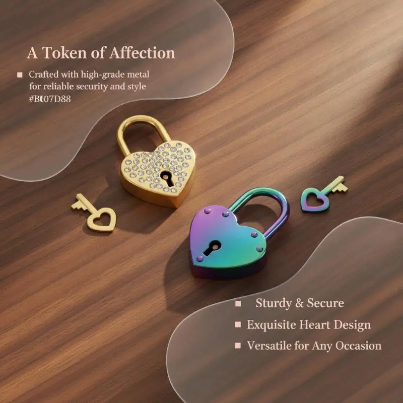 1 PCS Mini Metal Heart Shaped Keyed Padlock,Small Lock for Wooden Jewelry Box, Decorative Storage Box Hardware Accessory
