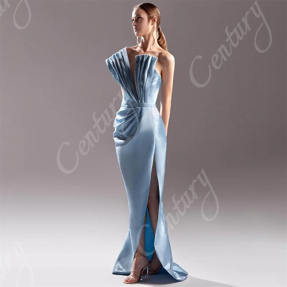 Customized High Slit Evening Dress Satin Floor-length Gorgeous Prom Dress Mermaid Formal Occasion Wedding Party Gown Robe Soiree