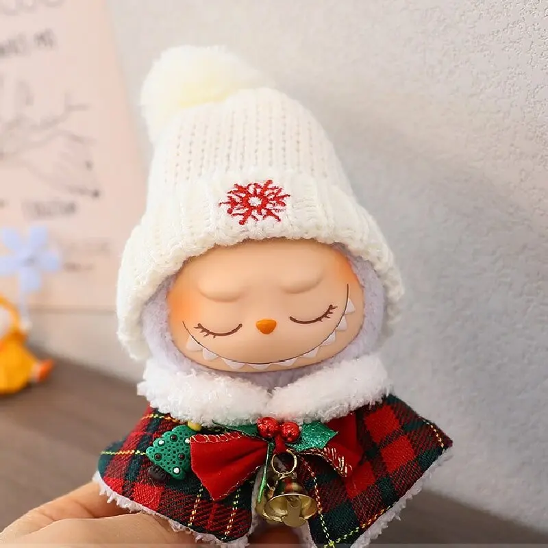 For 17cm Mini Labubu Clothes Christmas Cloak  Gingerbread Man Sweater  Snowflake Patterned Woolen Hat Labubu Accessories