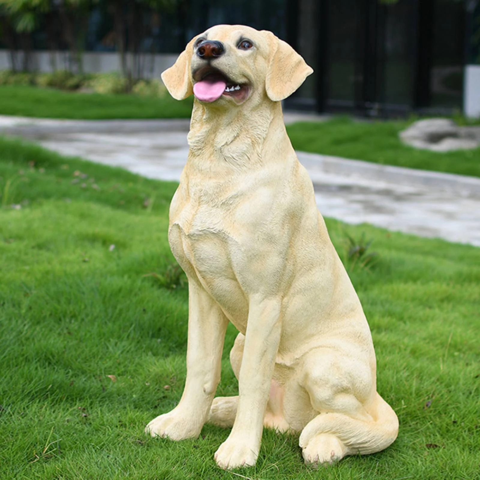 Labrador Retriever Statue Seated Posture Sitting Dog Sculpture Lifelike Dog Statue Large Size Black Labrador Sculpture