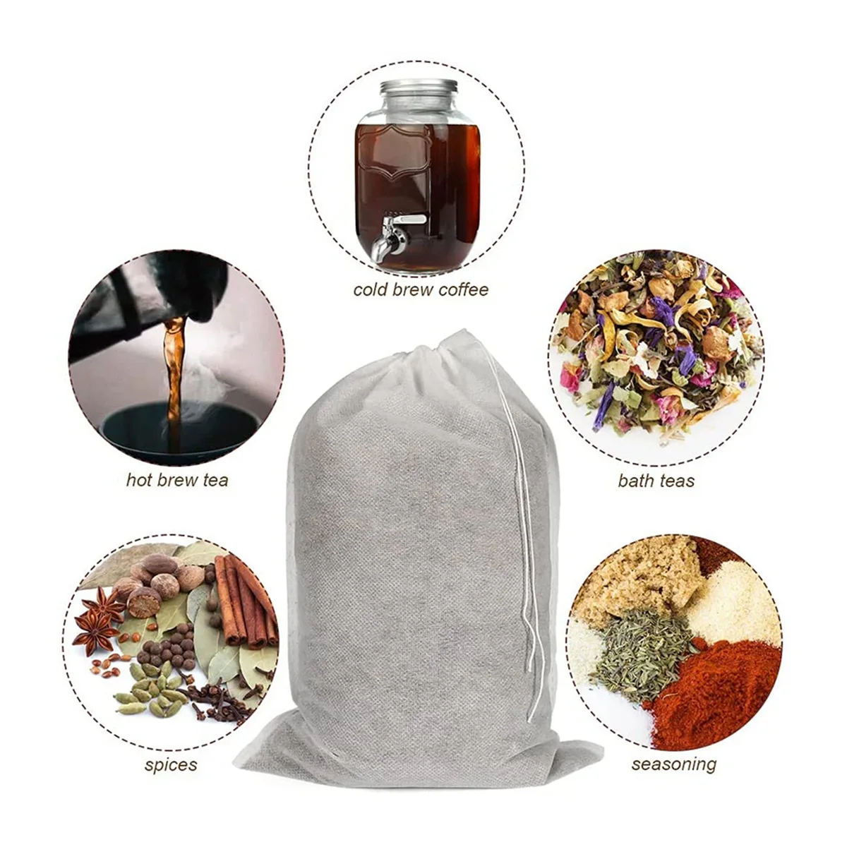 100 Pieces of Large Cold Bubble-Free Bag Disposable Coffee Filter Bag Fine Mesh Hops Brewing Ice Coffee Drawstring Bag