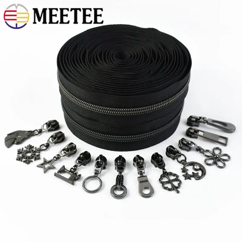 

5/10Meter 5# GunBlack Nylon Zippers Tape with Zipper Slider Bag Clothes Pocket Closure Zip Decoration Zips DIY Sewing Accessory