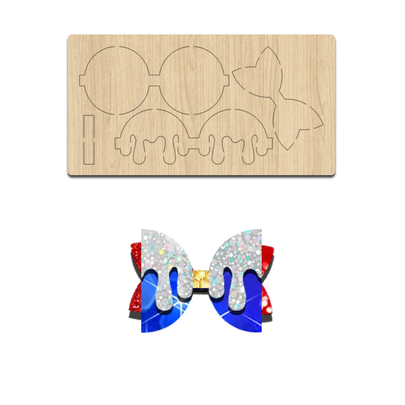 K42-4   Ice Cream Melting Bow Hairpin Wooden Cutting Die, Suitable For Most Machines