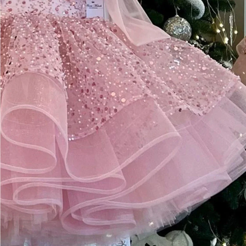 2024 Children Princess Dress Formal Occasion Clothes Matching One Year Old Costumes Baby Girls Luxury Bow Sequin Elegant Outfit