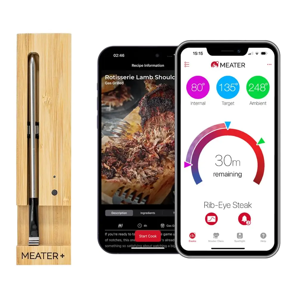 Termometro per carne Bluetooth intelligente digitale |   BBQ, grill, forno, affumicatore, friggitrice ad aria |   Per bistecca, pollo, tacchino |   Ricette dell'app