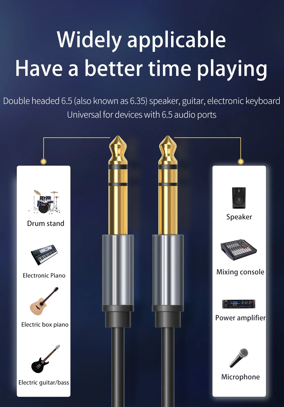 Aux Guitar Cable Jack 6.5 mm to 6.5 mm Audio Cable for Guitar Mixer Speaker Stereo Jack 6.35mm Aux Cable 1m 3m 5m