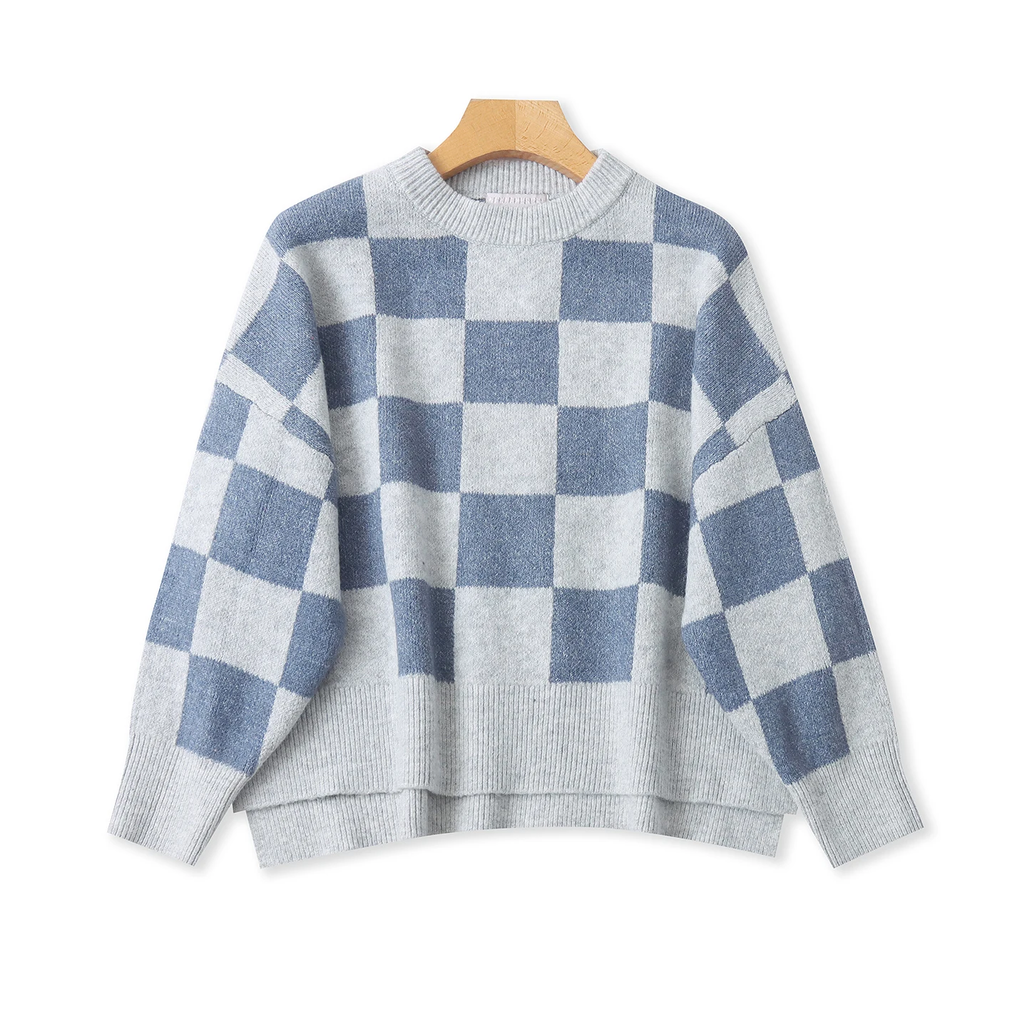 Retro Plaid Strickwaren frauen Herbst Winter Thiened runde Ne Lose Abnehmen Sli Vielseitig Lange Sve Polyester Faser