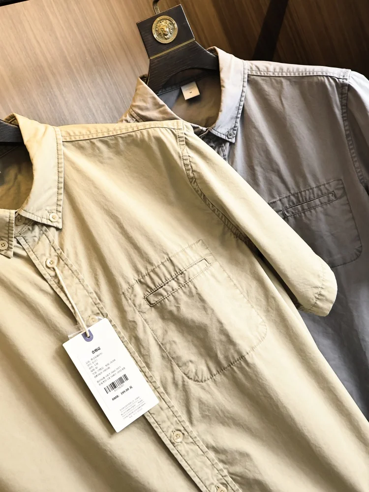 

Stylish Retro Men's Short Sleeve Shirt Breathable Skin-Friendly Versatile Stand Collar Summer Fashion Urban Cotton Standard Fit