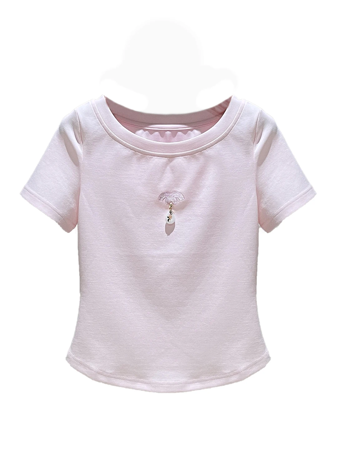 Ele Ladylike of Sve ronde ne geborduurde T-shirt roze casual ademende zomertop damesmode woon-werkverkeer sle