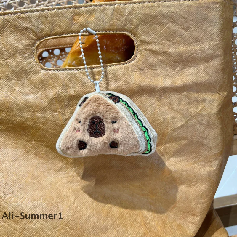 【E】Burger Capibara Plush Pendant Sandwich Capybara Stuffed Doll Keychain Car Key Ring Backpack Bag Decor Kid Gift