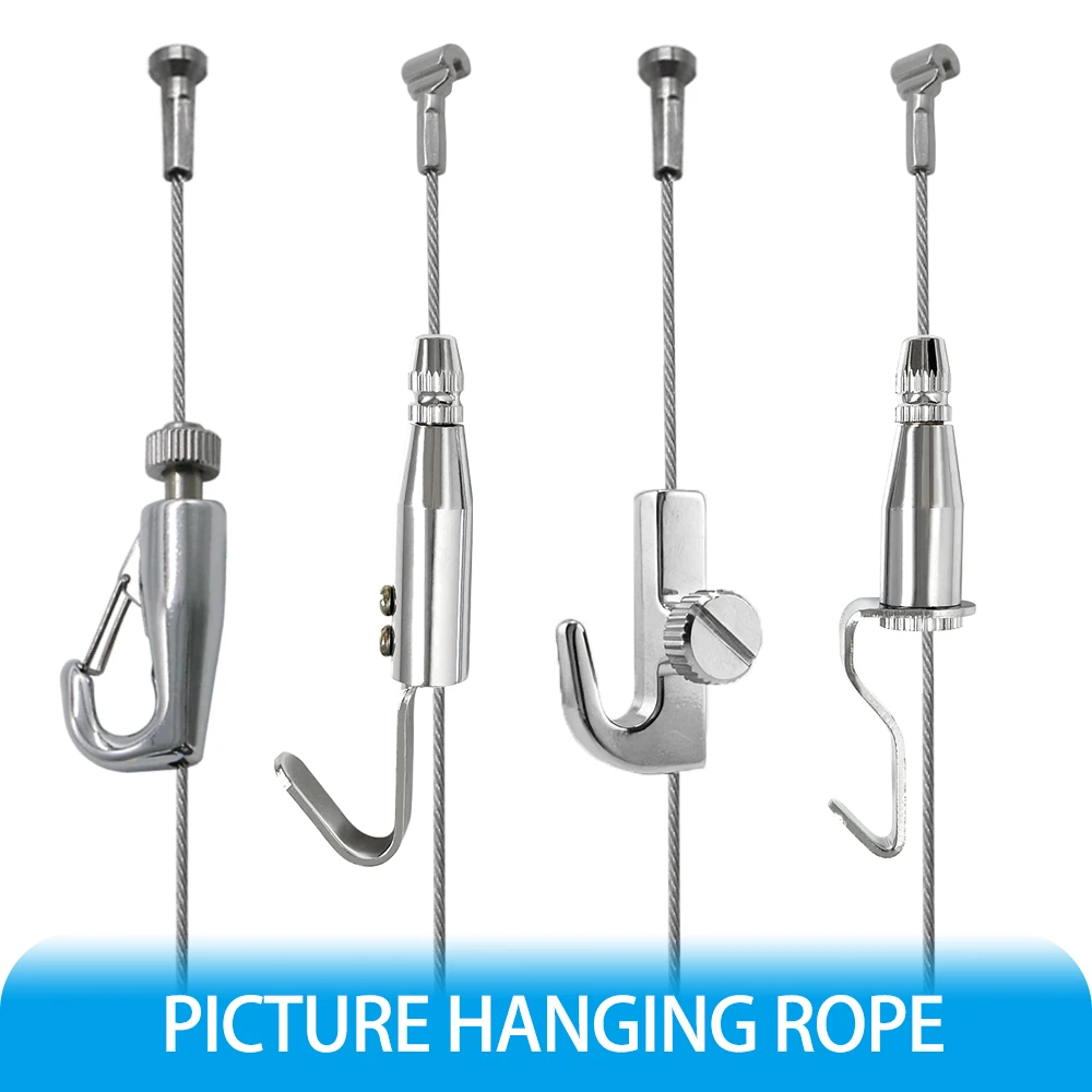 1.5mm Stainless Steel Wire Rope Kit with Adjustable Hanging Hook Picture Hanging System Suitable for Various Photo Displays